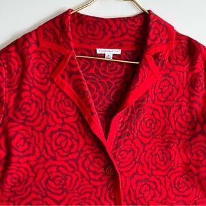 Isaac Mizrahi Live! Cardigan Sweater Women's Extra Large Red Floral Roses V-day
